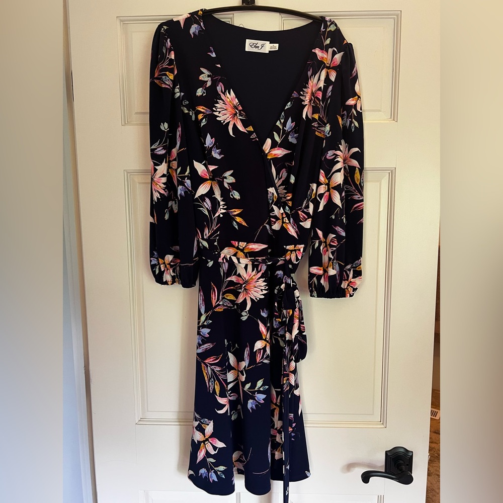 Navy Long Sleeve Wrap Dress Eliza J - Size 16